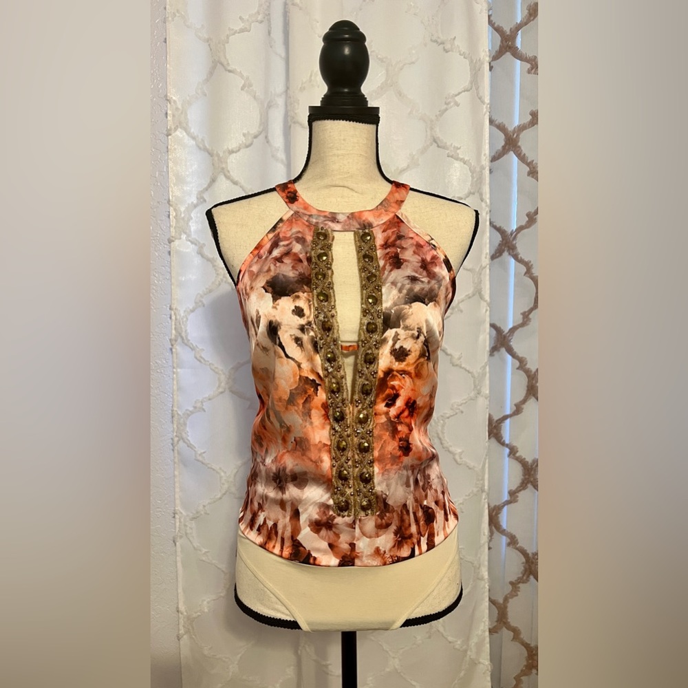 BEBE Slit Front Embellished Bodysuit Size S NWT